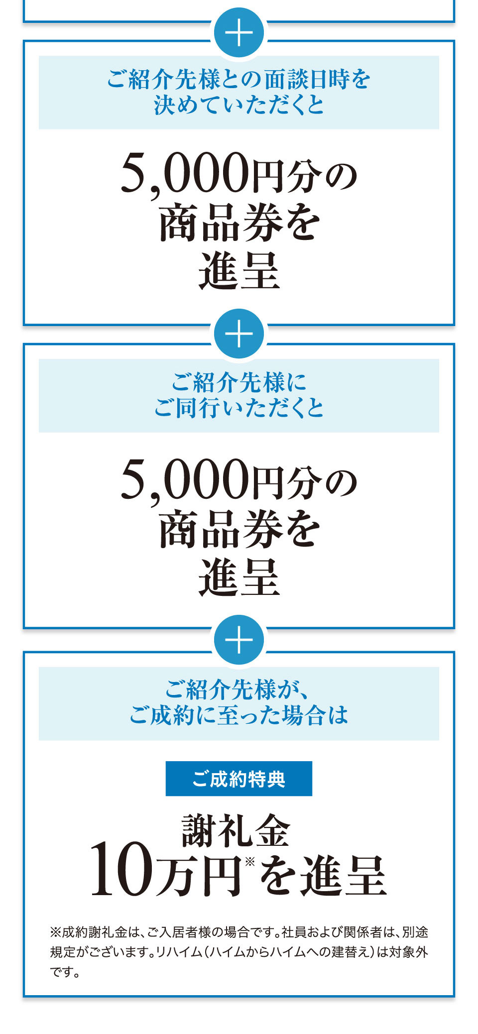 ご紹介いただいた方には各種特典をご用意しております。