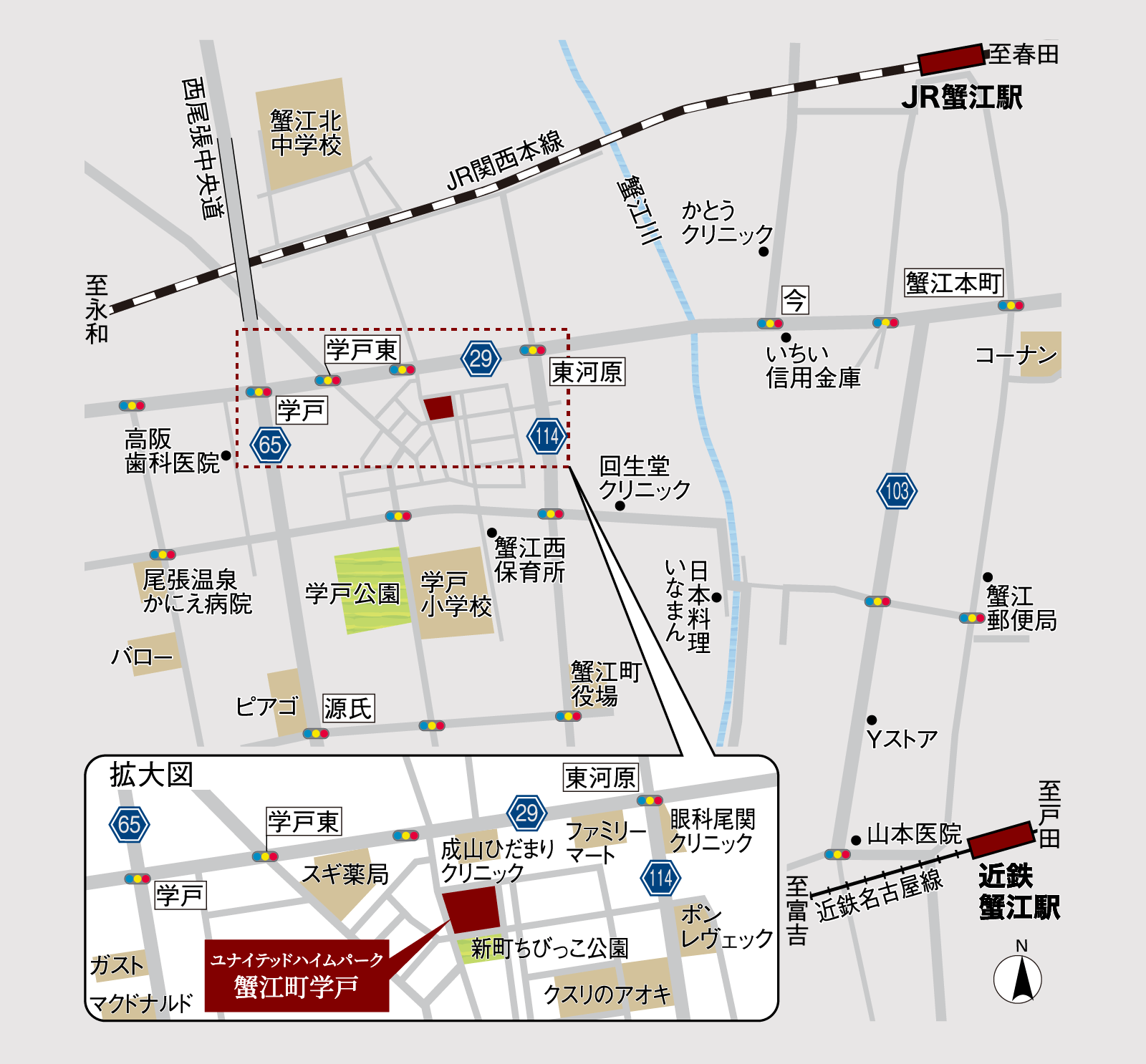 ユナイテッドハイムパーク 蟹江町学戸：周辺地図