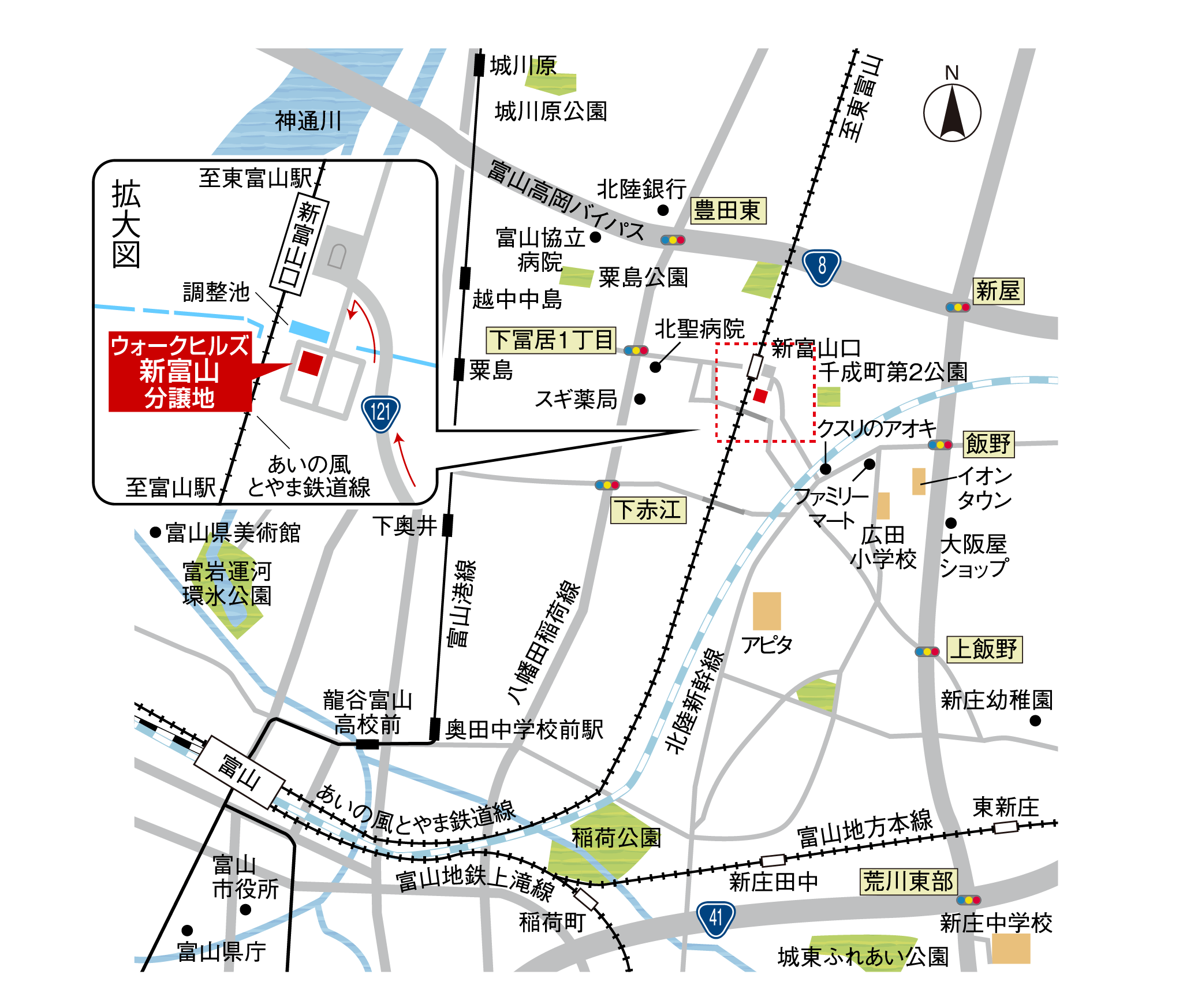 ウォークヒルズ新富山 物件所在地 MAP