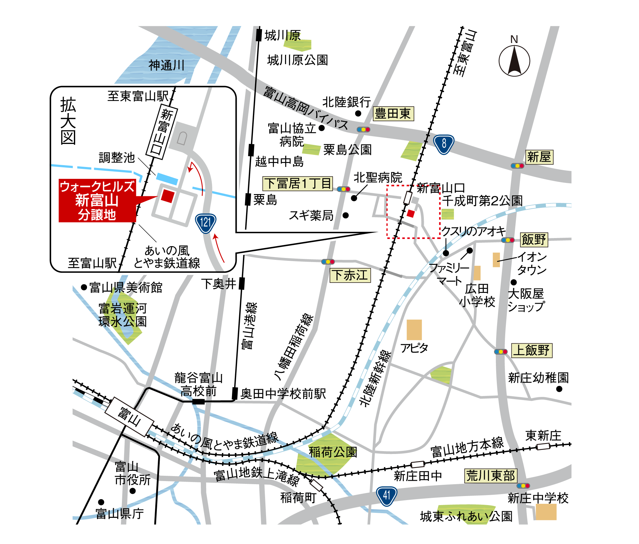 ウォークヒルズ新富山　物件所在地 MAP