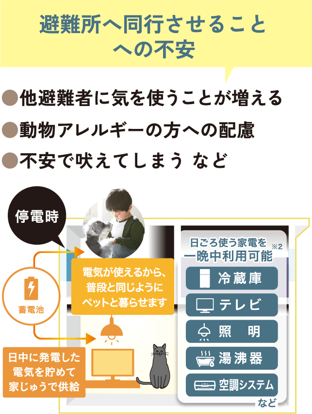 停電時もわが家でペットと安心して暮らせる仕様の説明図