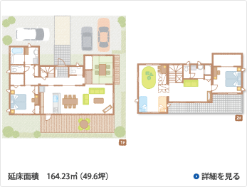 二世帯住宅間取り図：三世代が集うLDKを中心とした二世帯住宅