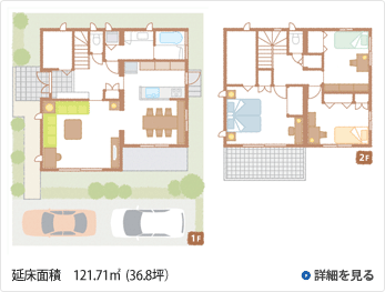 2階建て間取り図：家事動線と収納にこだわった住まい